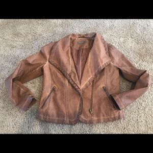 Brown leather moto jacket